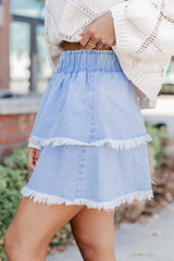 Faded Memory Medium Wash Frayed Hem Chambray Skort FINAL SALE