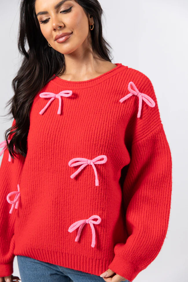 Knot Your Average Bow Red Embroidered Bow Sweater FINAL SALE