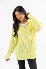 Forever Yours Yellow Cable Knit Chenille Quarter Zip Sweater SALE