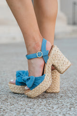 Kacey Chambray Bow Woven Heels SALE