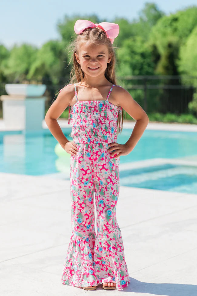 Kid's Aware of This Pink Floral Flare Leg Jumpsuit SALE