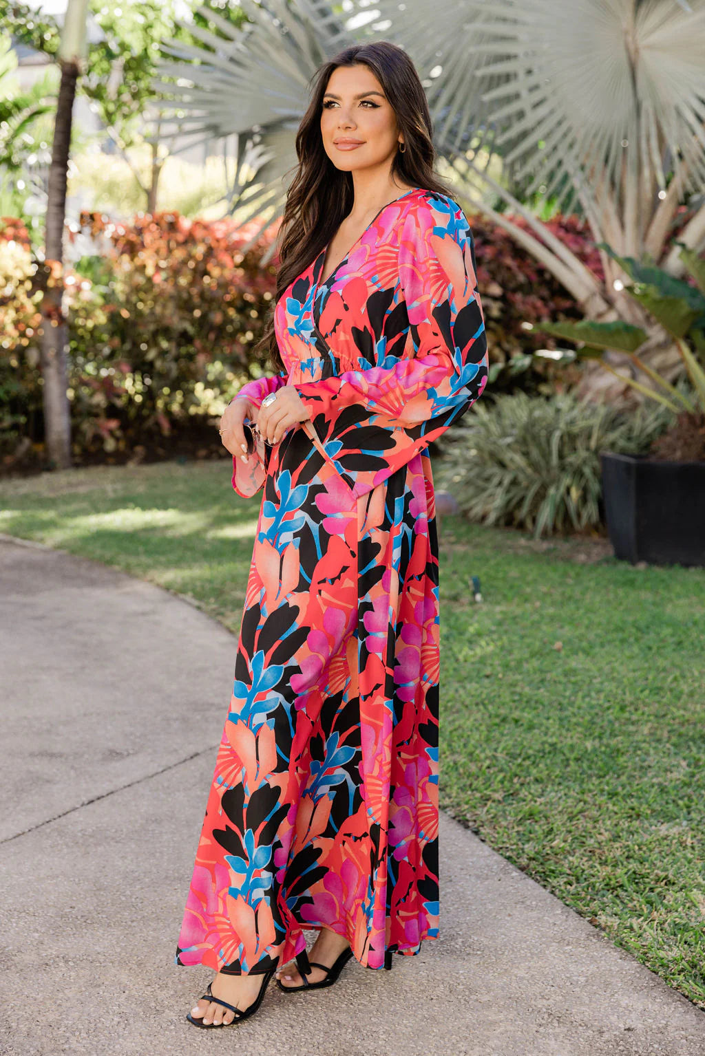 Dance The Night Away Long Sleeve Tropical Black Maxi Dress FINAL SALE