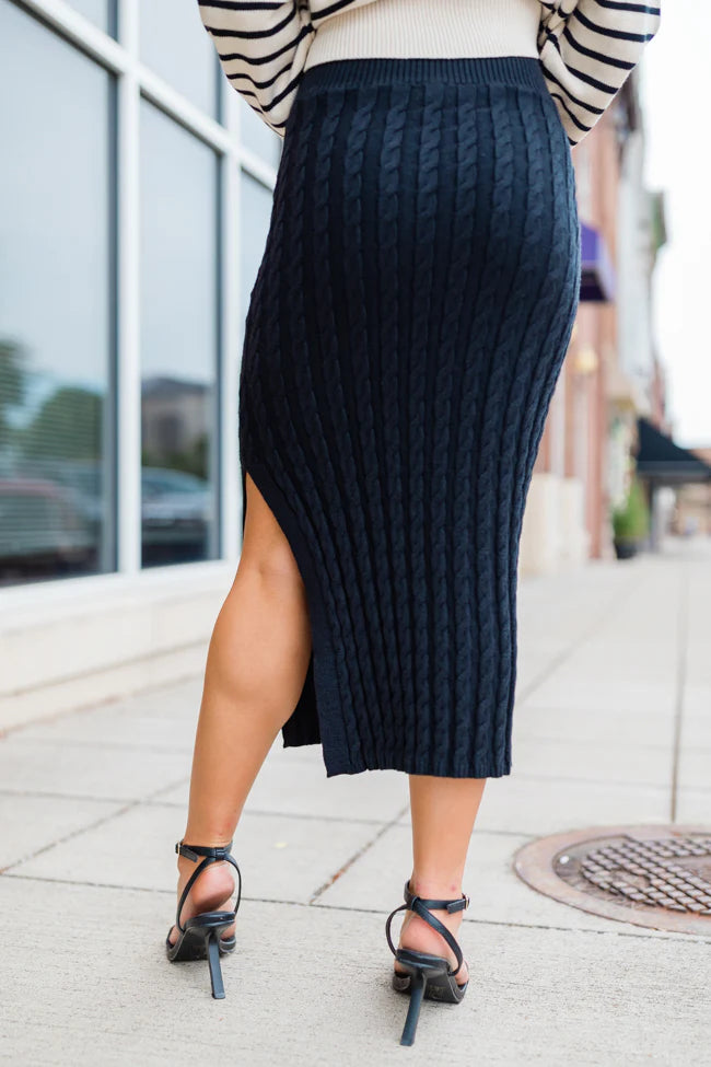 Classic Conversation Black Cable Knit Midi Skirt FINAL SALE