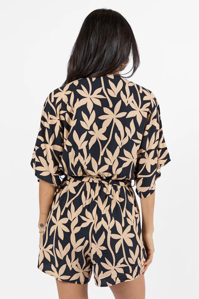 Palm Shores Neutral Print Surplice Romper