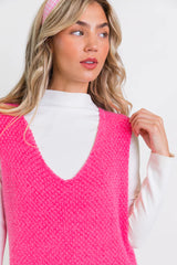 Keep Track Hot Pink Pocket Front Tank Sweater Dress