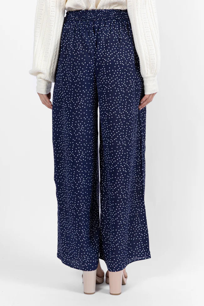 Over The Blues Navy Polka Dot Belted Wide Leg Pants