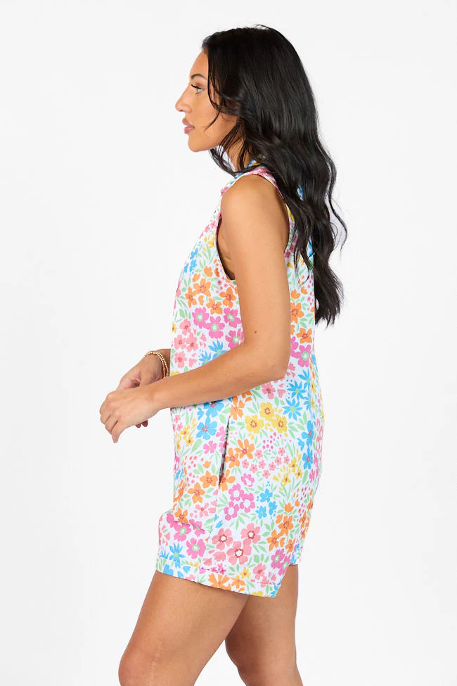 A Lesson Learned Multi Zipper Front Floral Denim Romper