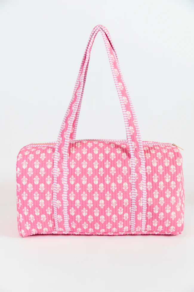 Michelle Pink Block Floral Quilted Weekender