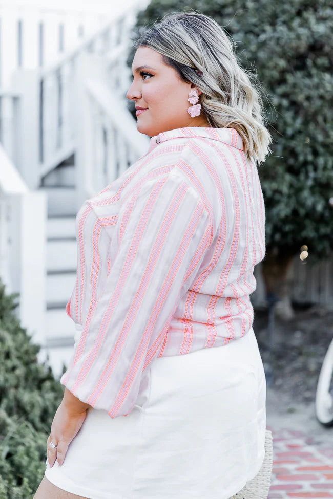 Pink Shores Striped Button Front Blouse FINAL SALE