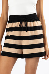 Pulling Heartstrings Black and Tan Striped Knit Shorts SALE