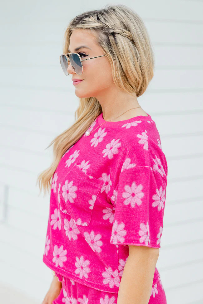 Always Be Around Pink Terry Daisy Lounge Top SALE