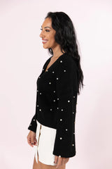 Beautiful Memories Black Pearl Embellished Cardigan FINAL SALE