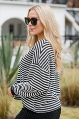 Caught My Eye Black And Ivory Striped Knit Pullover SALE