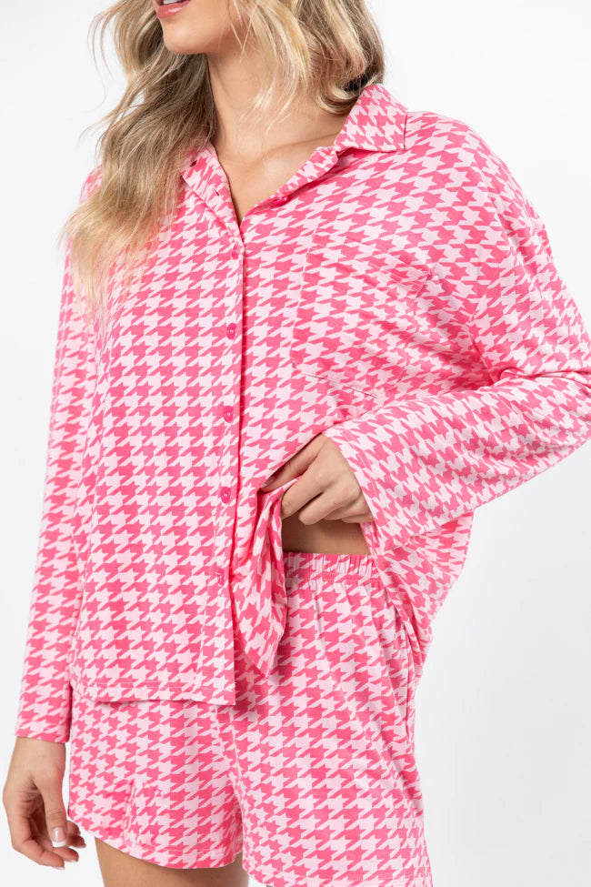 On A Cloud In Pink Houndstooth Pajama Set FINAL SALE