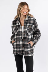 Through The Leaves Black Plaid Sherpa Shacket