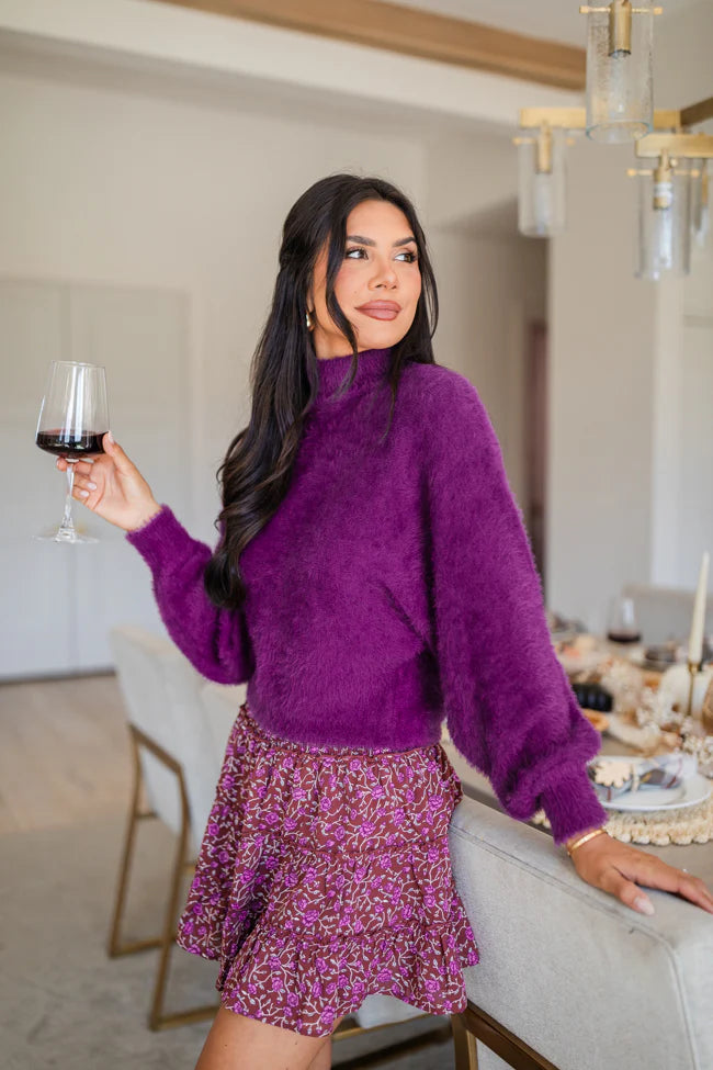 Beyond Me Plum Fuzzy Turtleneck Sweater SALE