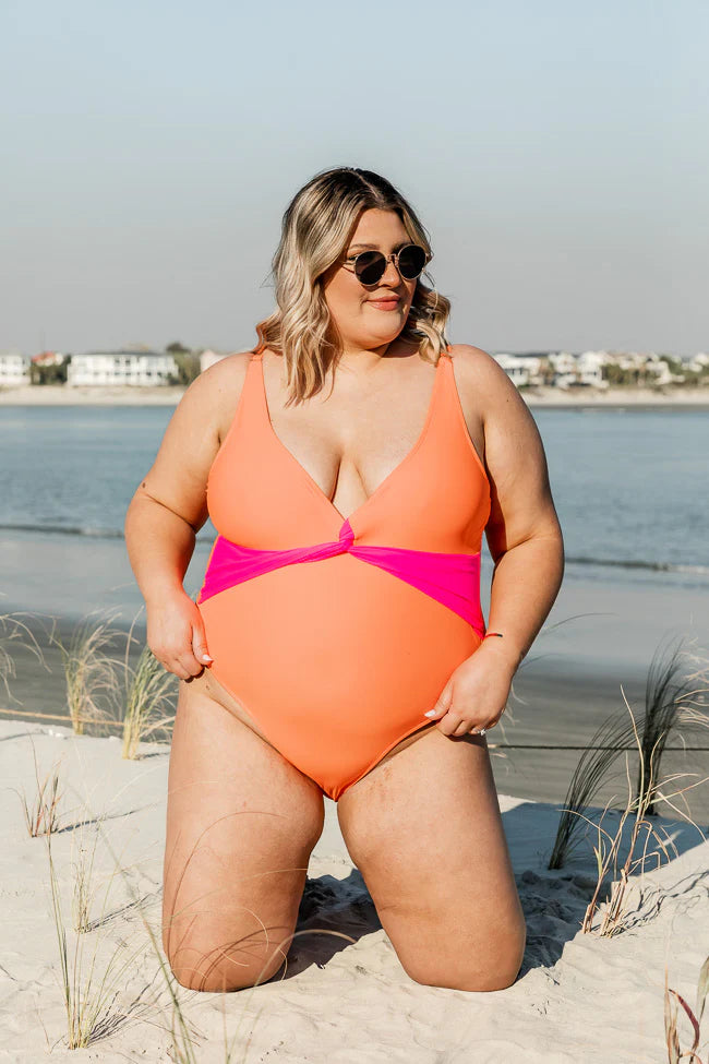 Kissed By The Sun Orange and Pink One Piece Swimsuit FINAL SALE