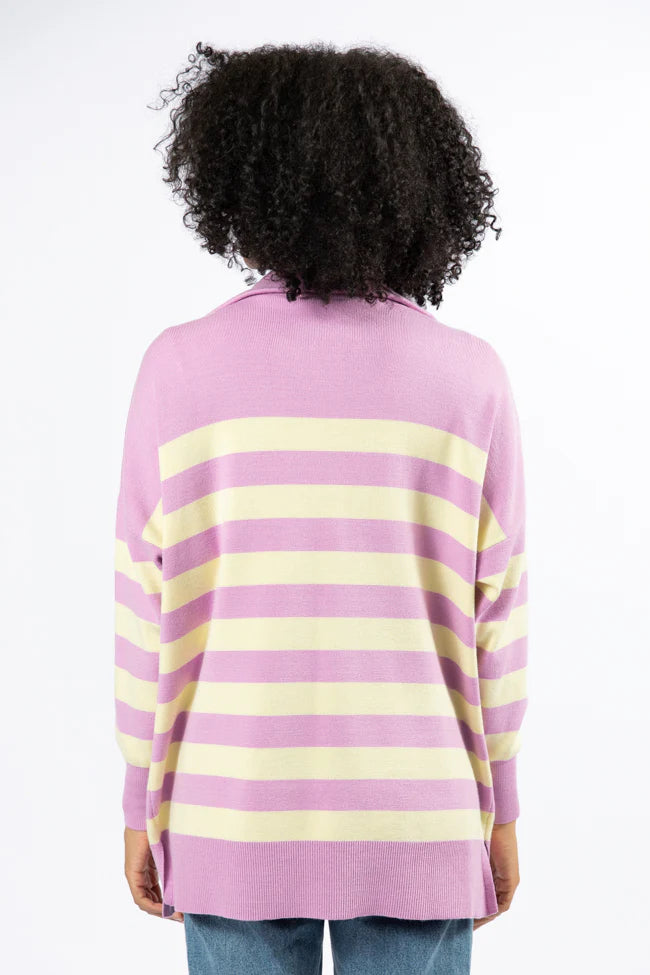 Pulling Heartstrings Purple And Yellow Striped Quarter Zip Pullover SALE