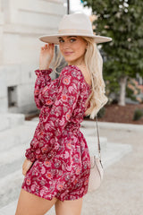 Dime A Dozen Paisley Satin Off The Shoulder Romper FINAL SALE