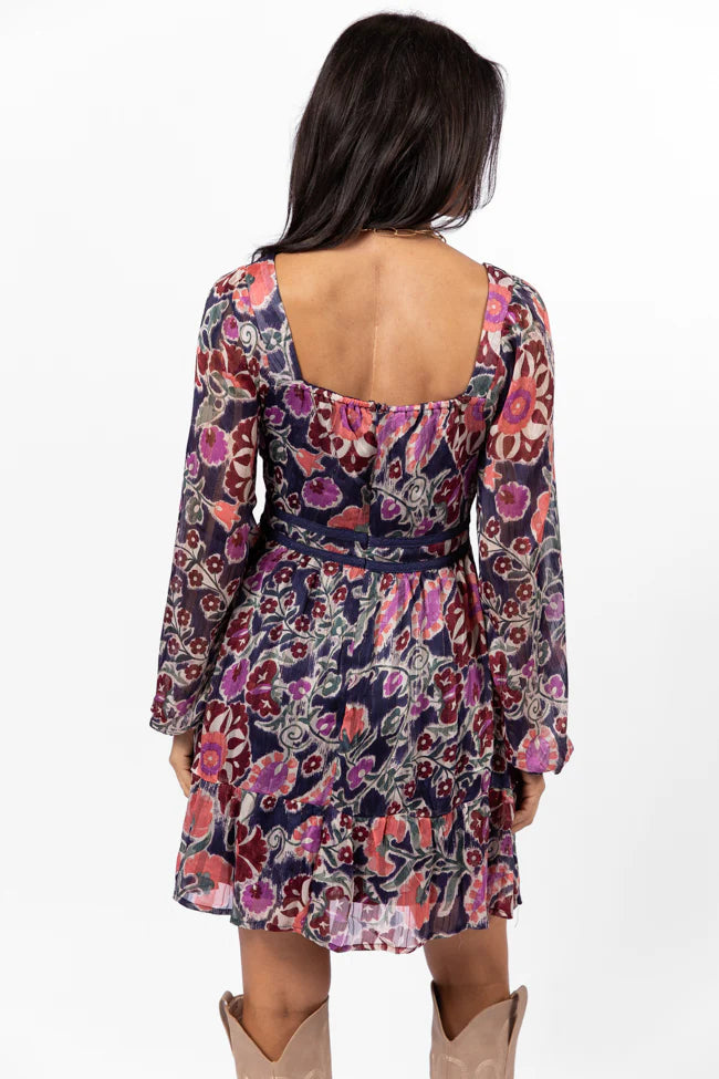 Whirlwind Romance Navy Multi Printed Sweetheart Dress