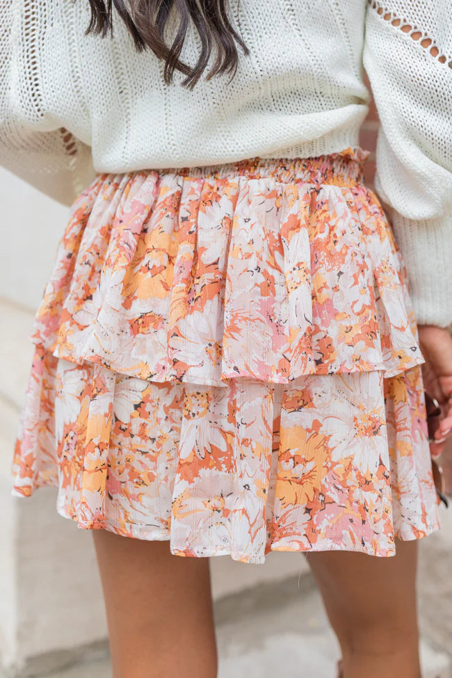 Breezy Beige And Mustard Floral Tiered Skort FINAL SALE