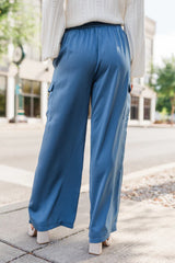 Cool Touch Blue Satin Cargo Pull On Pants FINAL SALE