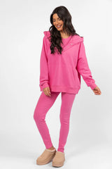 Outta Sight Pink Button Detail Hooded Pullover SALE