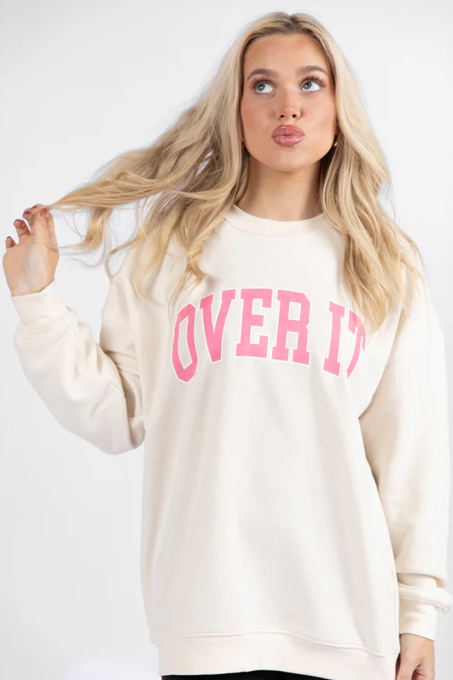 Over It Cream Oversized Graphic Sweatshirt