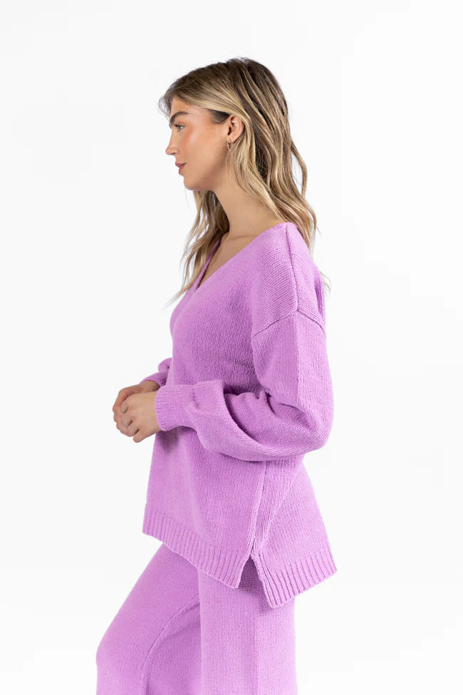 Cozy For Keeps Lavender V-Neck Sweater FINAL SALE