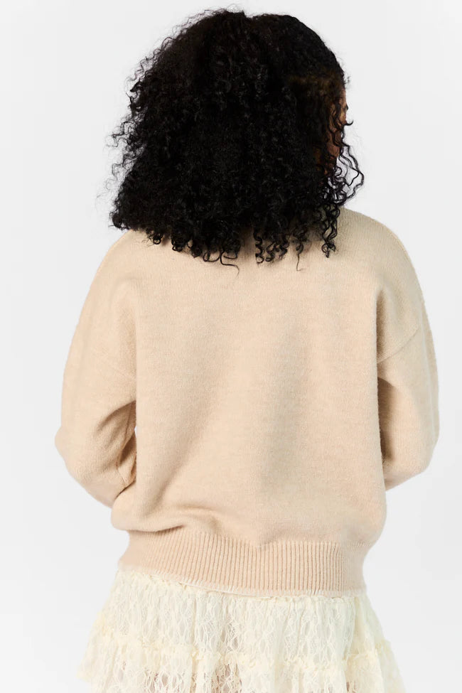 Peek- A-Bow Beige and Ivory Crew Neck Sweater