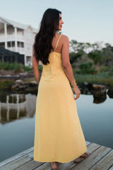 Love Without Limits Yellow Linen Button Down Midi Dress SALE