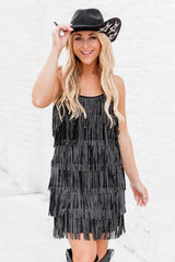 Always Have Fun Black Studded Fringe Mini Tank Dress FINAL SALE