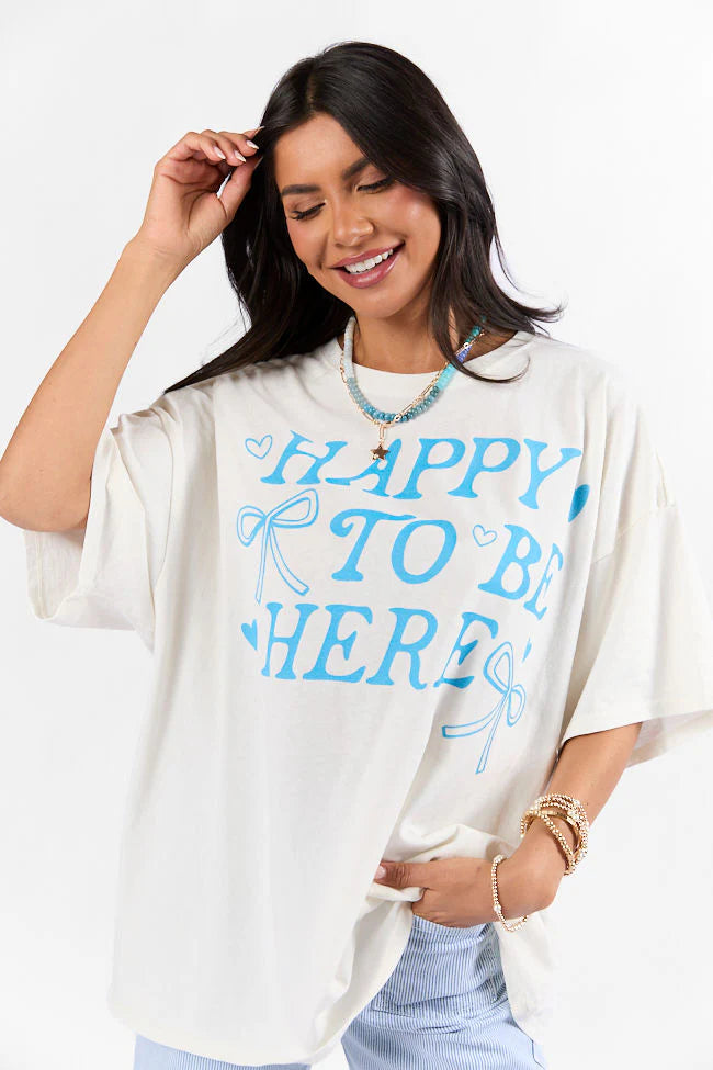 Happy To Be Here Off White Hyfve Oversized Graphic Tee