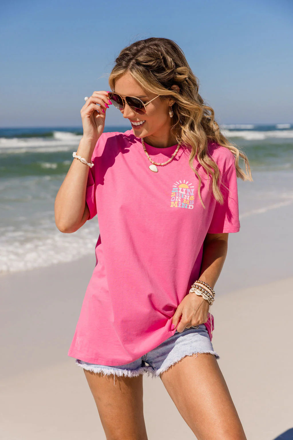 Sunshine On My Mind Hot Pink Oversized Graphic Tee