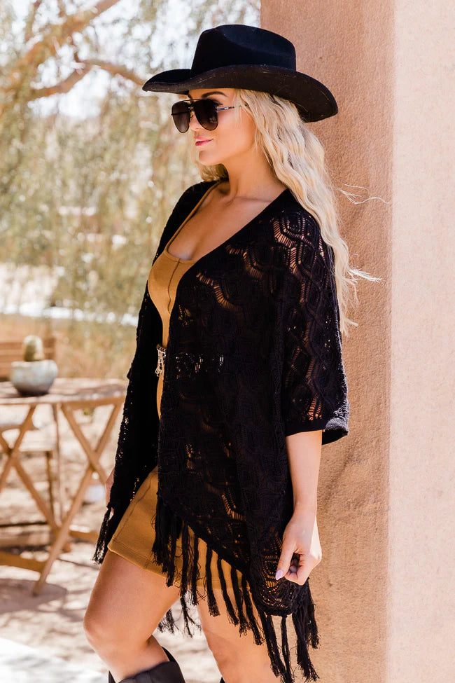 Only Prettier Black Fringe Hem Open Knit Cardigan FINAL SALE