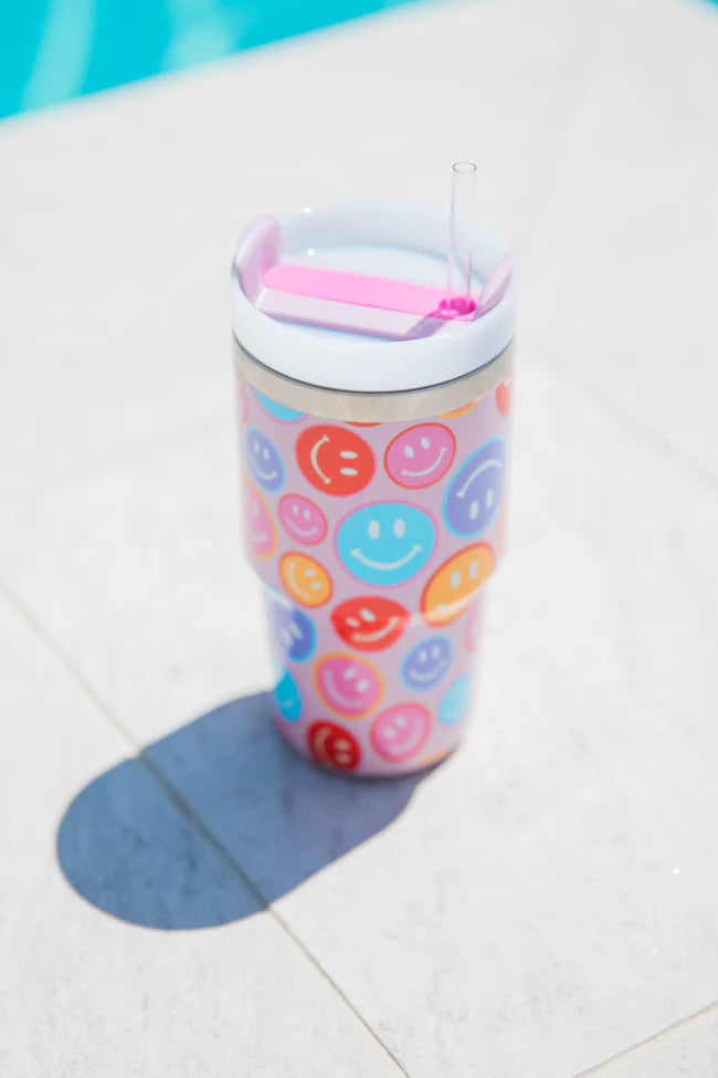 Sippin' Pretty Smiley Face 20 OZ Drink Tumbler With Lid And Straw SALE