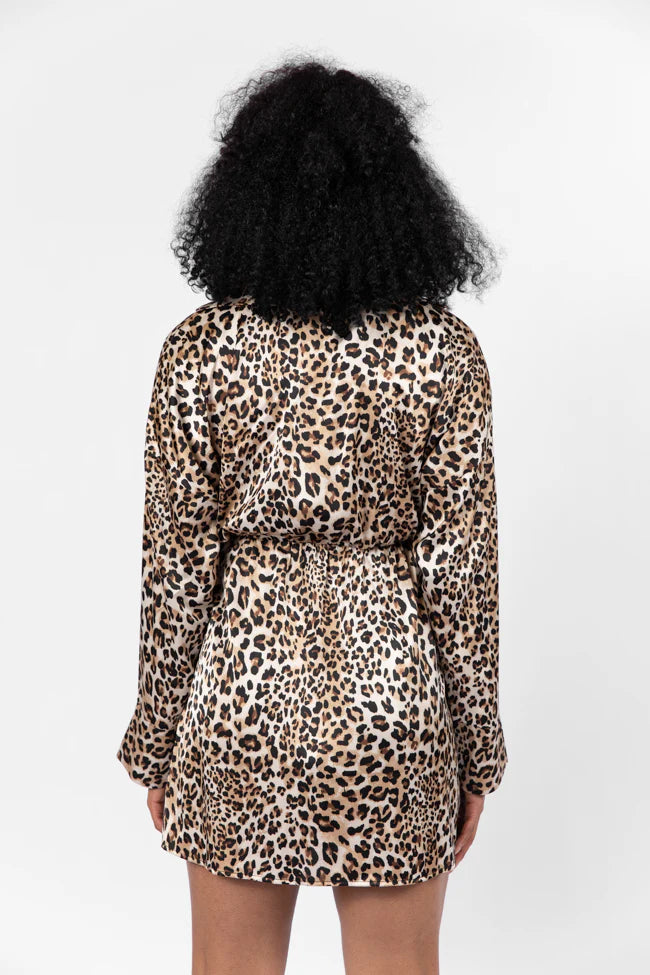 You Wish Leopard Satin Printed Wrap Dress