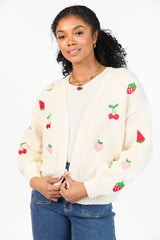 A Fruitful Life Cream Multi Icon Cardigan