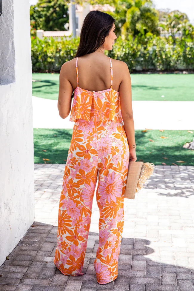 Know No Limits Pink and Orange Floral Halter Jumpsuit FINAL SALE