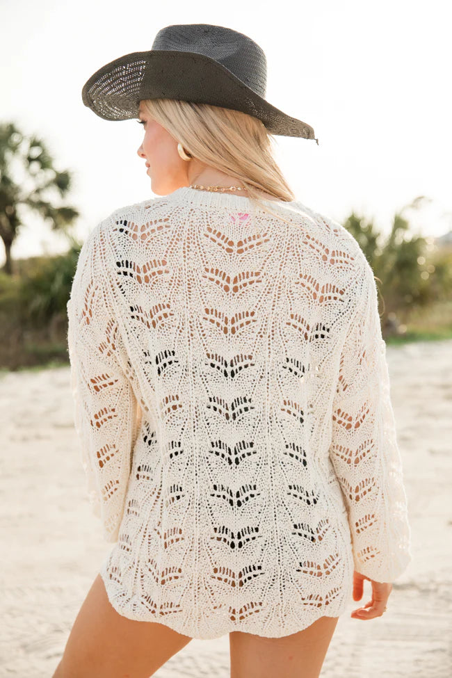 Saltwater Escape Cream Open Knit Scallop Detail Sweater SALE