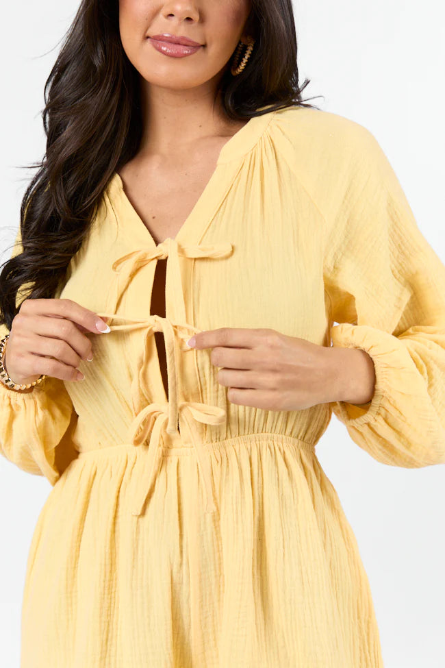 Endless Sunshine Yellow Tie Front Long Sleeve Romper