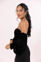 Brightest Star Black Off The Shoulder Rhinestone Studded Velvet Top FINAL SALE