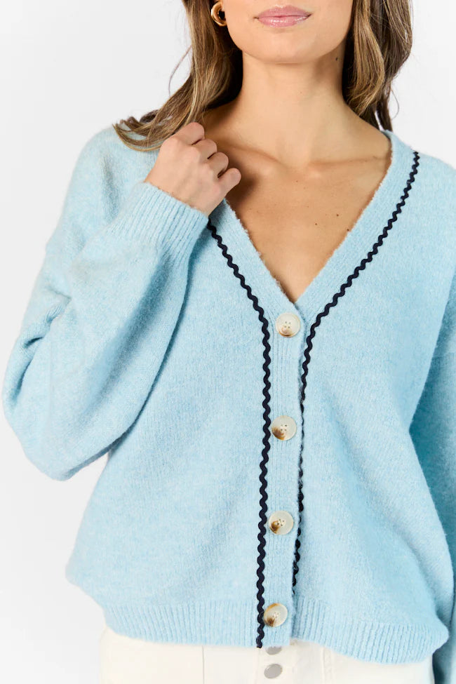 Good Graces Blue and Navy Rickrack Trim Cardigan