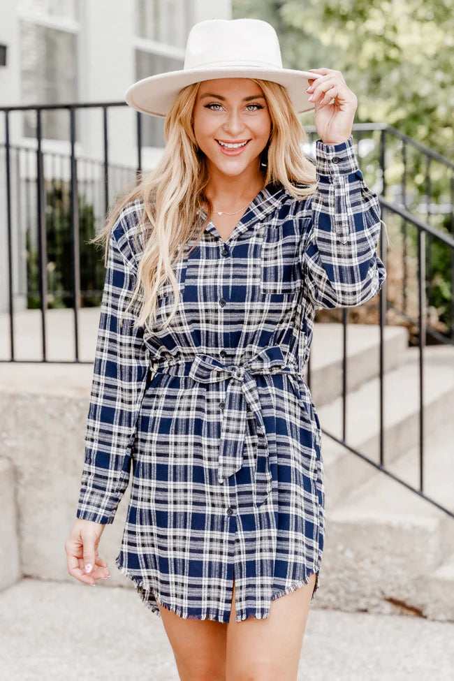 Make My Day Navy Plaid Shirt Dress FINAL SALE