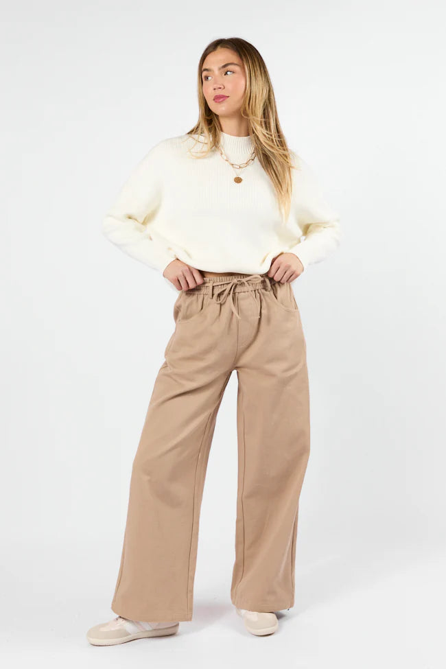 New Flow Khaki Pull On Wide Leg Pants