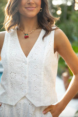 Ready, Set, Bloom White Eyelet Button Front Vest