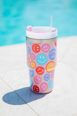 Sippin' Pretty Smiley Face 20 OZ Drink Tumbler With Lid And Straw SALE