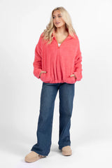 Stay Here Coral Sherpa Pullover SALE