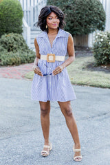 A Little Prep In My Step Blue Stripe Collar Button Up Mini Dress FINAL SALE