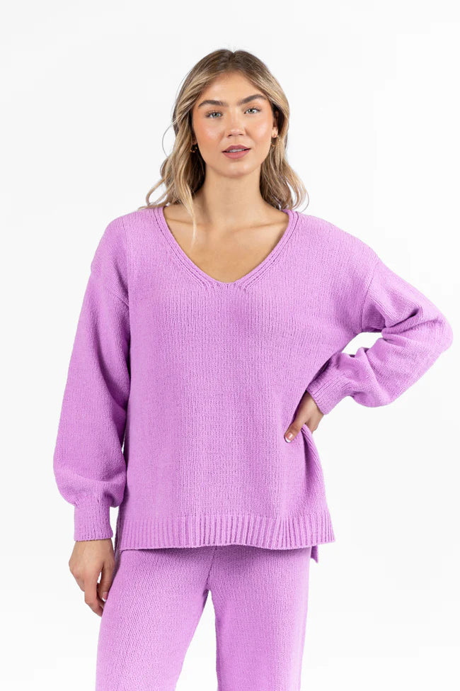 Cozy For Keeps Lavender V-Neck Sweater FINAL SALE